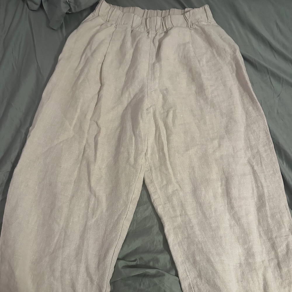 Elizabeth Suzann Light Beige Linen Wide-Leg Pants